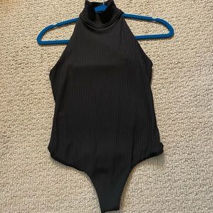 Rubbed Mock Neck Tank Bodysuit